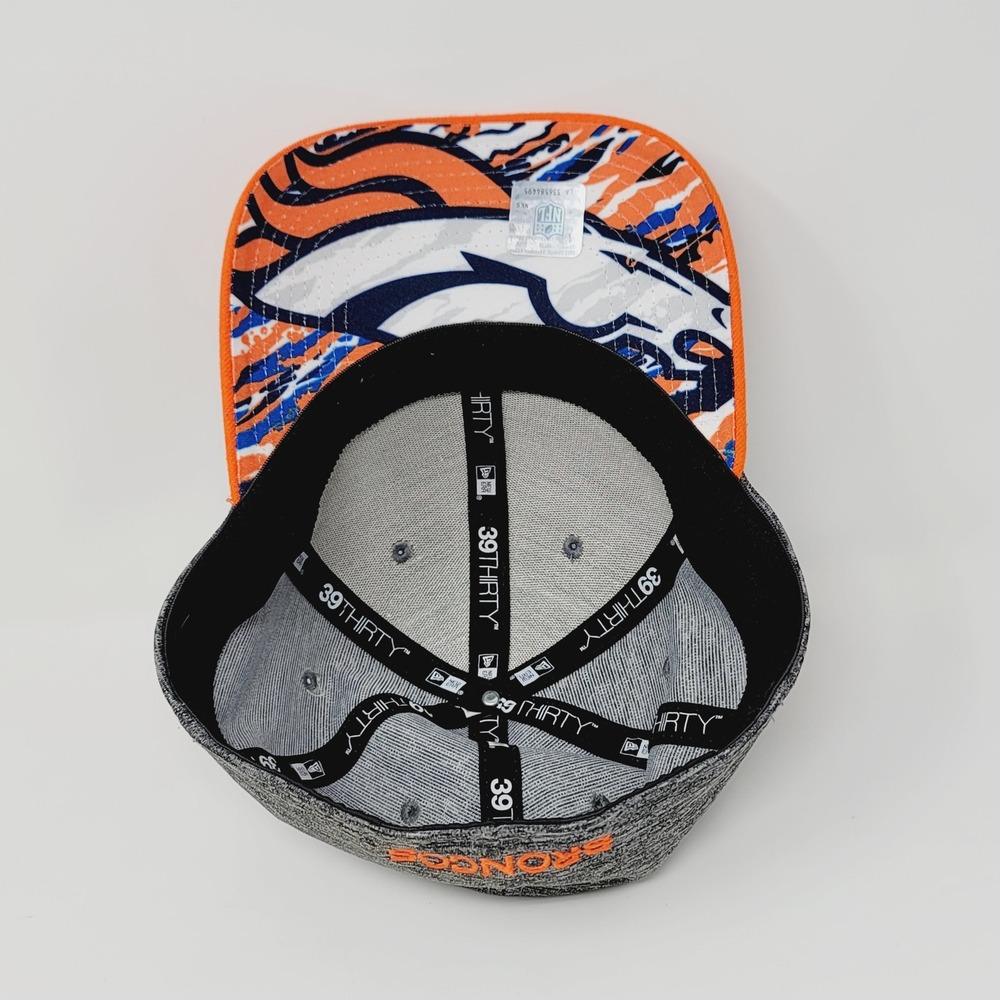 New Era 39THIRTY Denver Broncos Hat M/L Grey Orange NFL Stretch Fit Cap Bill Art